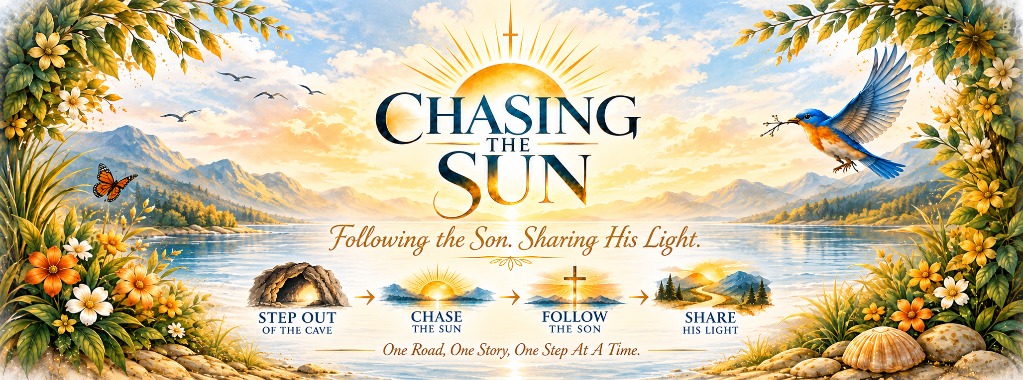 Chasing The Sun. Following the Son. Sharing His Light. Step Out of the Cave, Chase the Sun, Follow the Son, Share His Light.