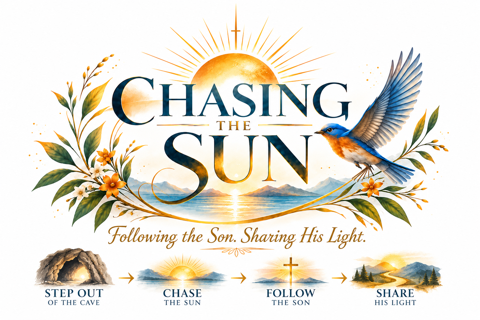 Chasing The Sun brand journey: Step Out of the Cave, Chase the Sun, Follow the Son, Share His Light.